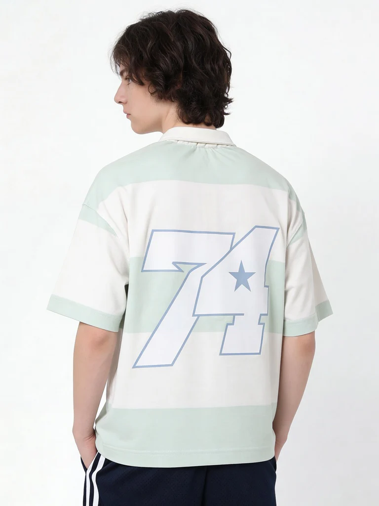 Y&F Kids Boys Lime Green Striped Cotton Polo T-Shirt - Image 2