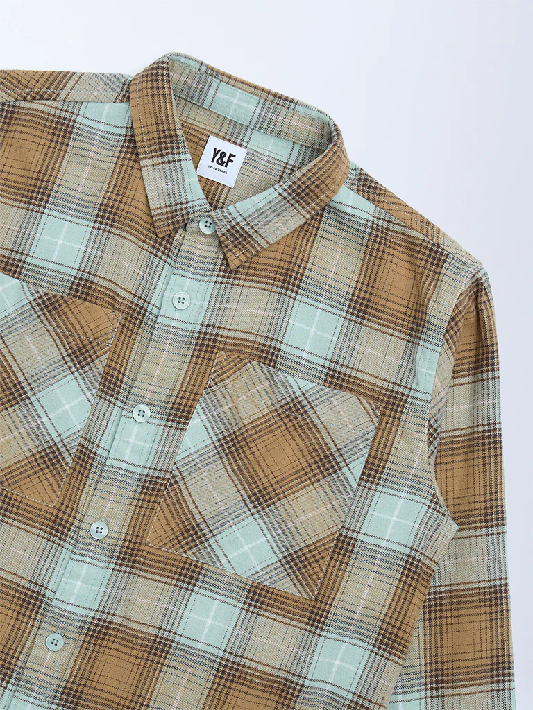 Y&F Kids Boys Multicolour Checks Pattern Cotton Shirt - Image 3