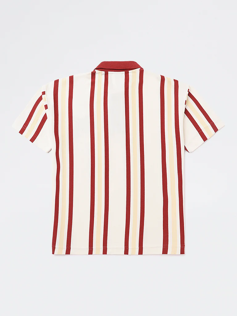 Y&F Kids Boys Multicolour Striped Detailed Cotton Polo T-Shirt - Image 2