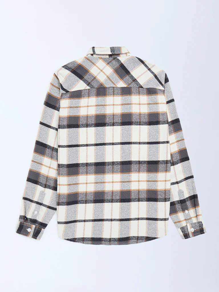 Y&F Kids Boys Off-White Checks Design Cotton Shirt - Image 2
