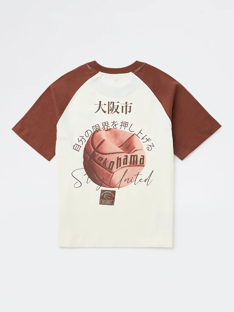 Y&F Kids Boys Off-White Colour-Blocked Cotton T-Shirt - Image 2