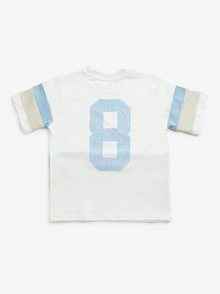 Y&F Kids Boys Off-White Colour Blocked Design Cotton T-Shirt - Image 2