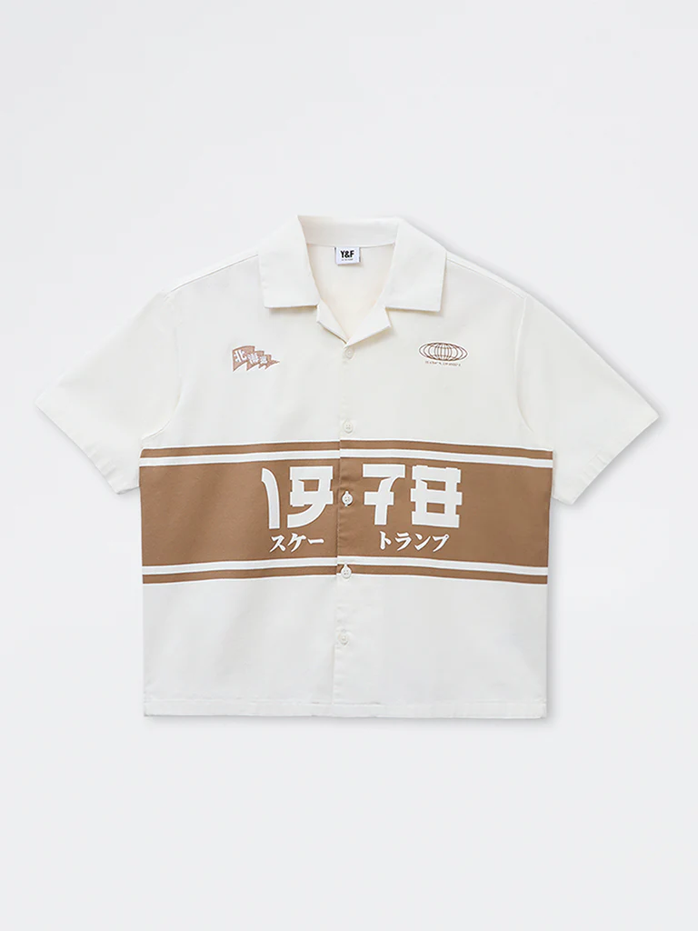 Y&F Kids Boys Off-White Japanese-Inspired Cotton-Blend Shirt - Image 3