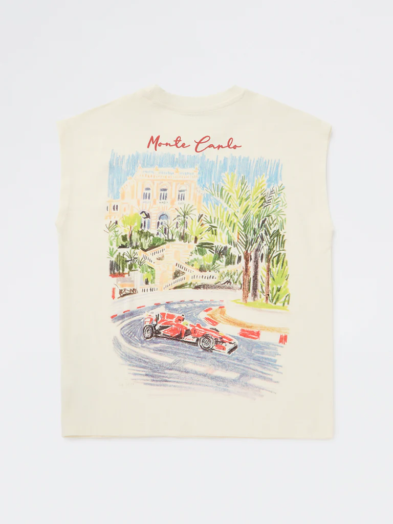 Y&F Kids Boys Off-White Landscape Printed Cotton T-Shirt - Image 4
