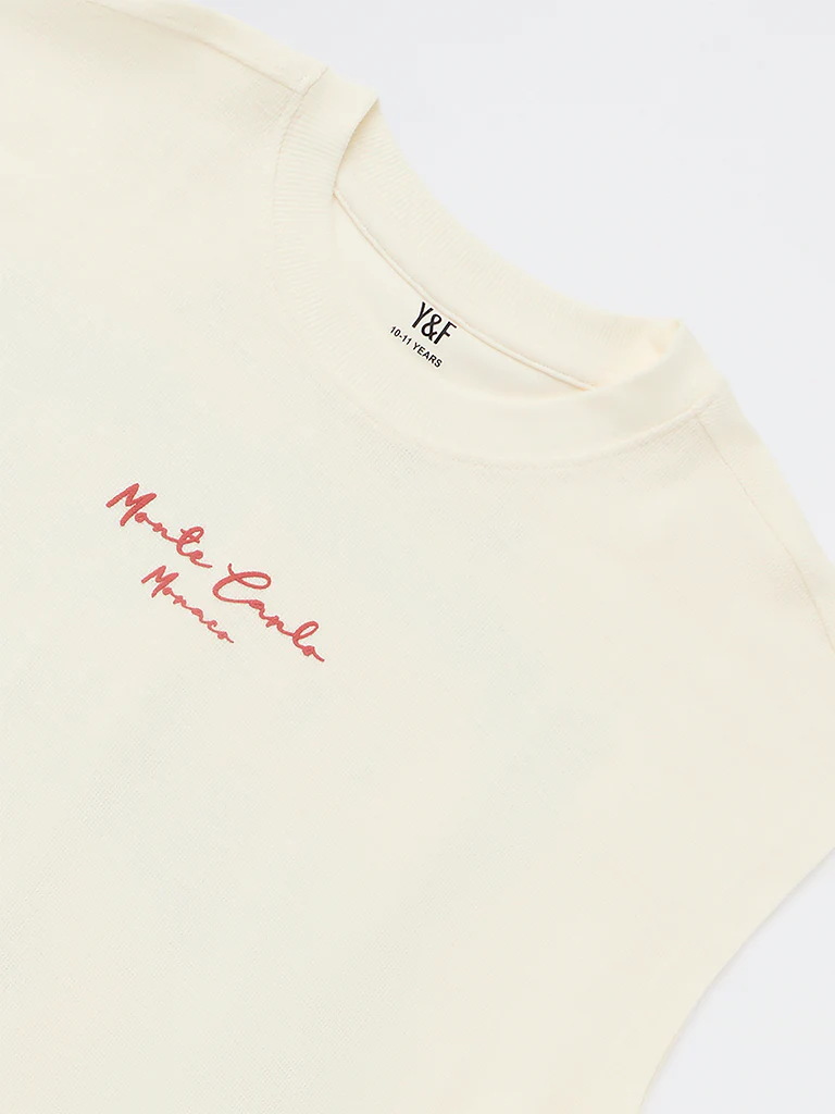 Y&F Kids Boys Off-White Landscape Printed Cotton T-Shirt - Image 5