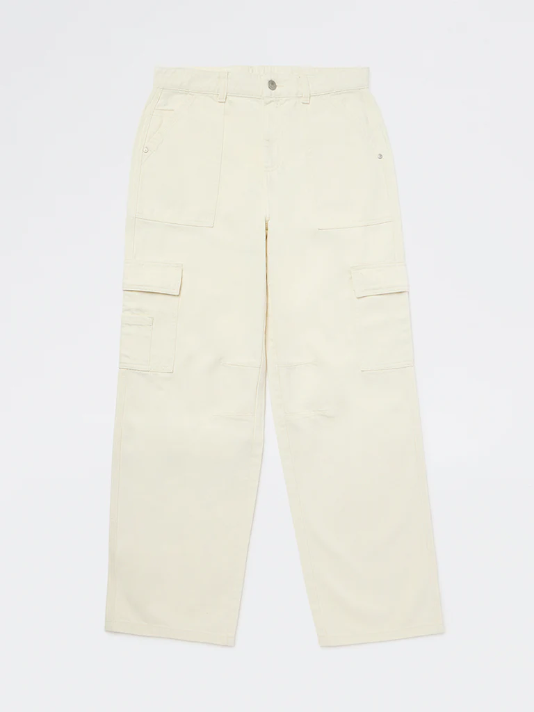 Y&F Kids Boys Off-White Mid-Rise Relaxed-Fit Jeans - Image 3