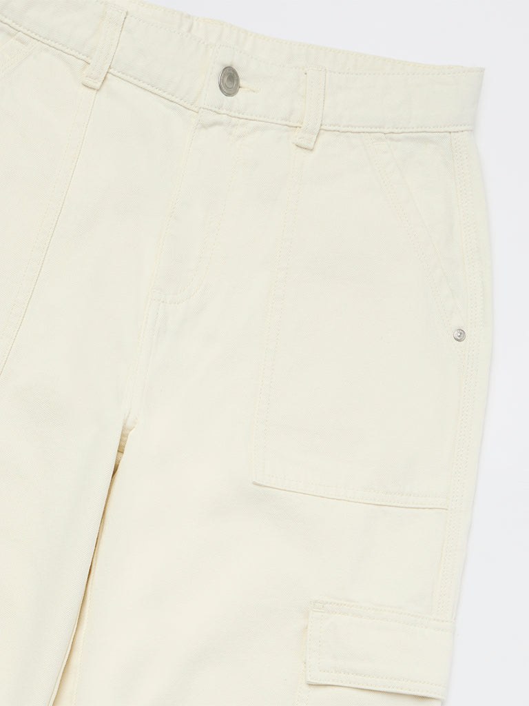 Y&F Kids Boys Off-White Mid-Rise Relaxed-Fit Jeans - Image 5