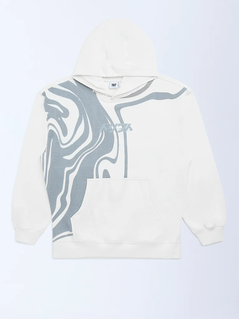 Y&F Kids Boys Off-White Printed Cotton-Blend Hoodie - Image 3