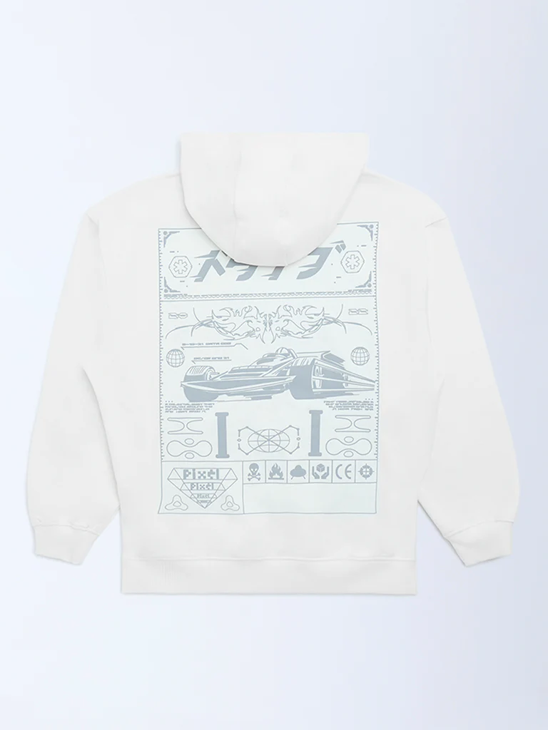 Y&F Kids Boys Off-White Printed Cotton-Blend Hoodie - Image 4