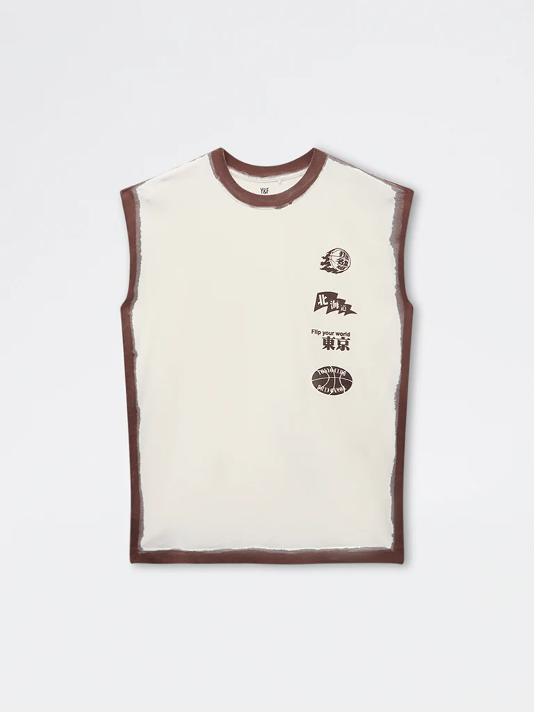 Y&F Kids Boys Off-White Printed Cotton T-Shirt - Image 3