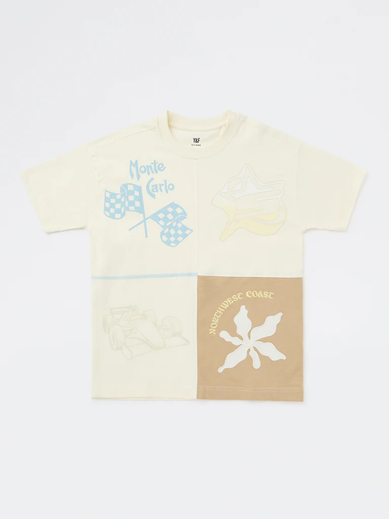 Y&F Kids Boys Off-White Printed Cotton T-Shirt - Image 3
