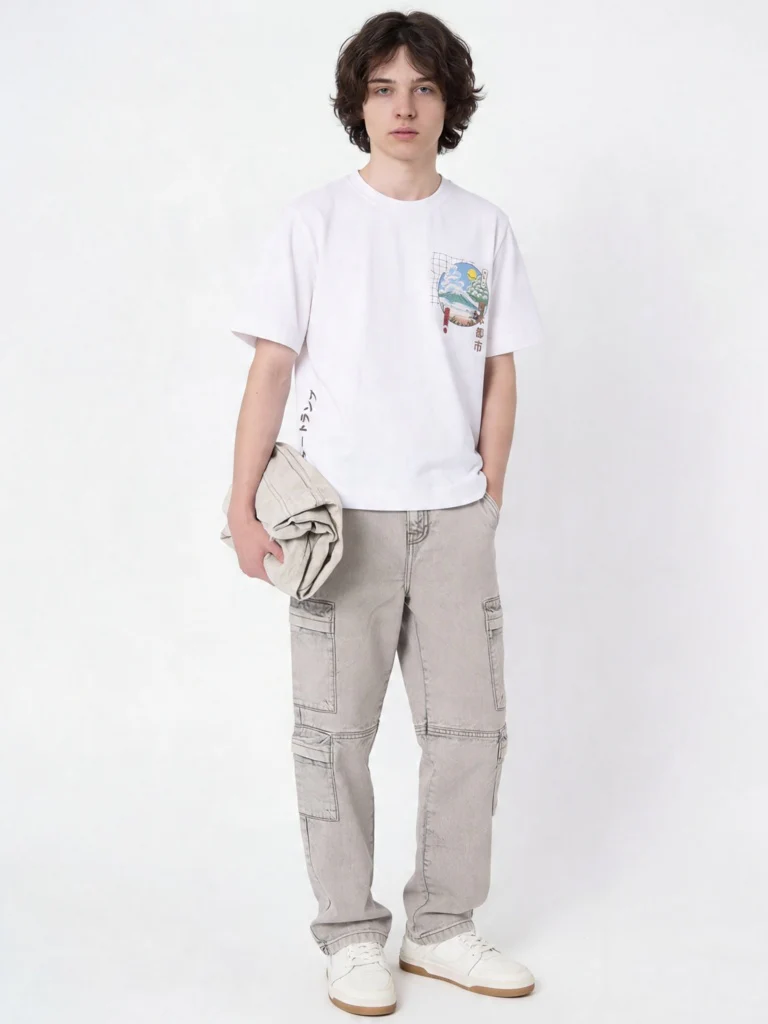 Y&F Kids Boys Off-White Scenic-Inspired Cotton T-Shirt