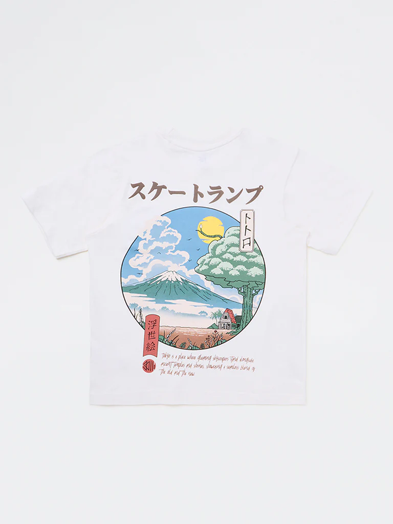 Y&F Kids Boys Off-White Scenic-Inspired Cotton T-Shirt - Image 4