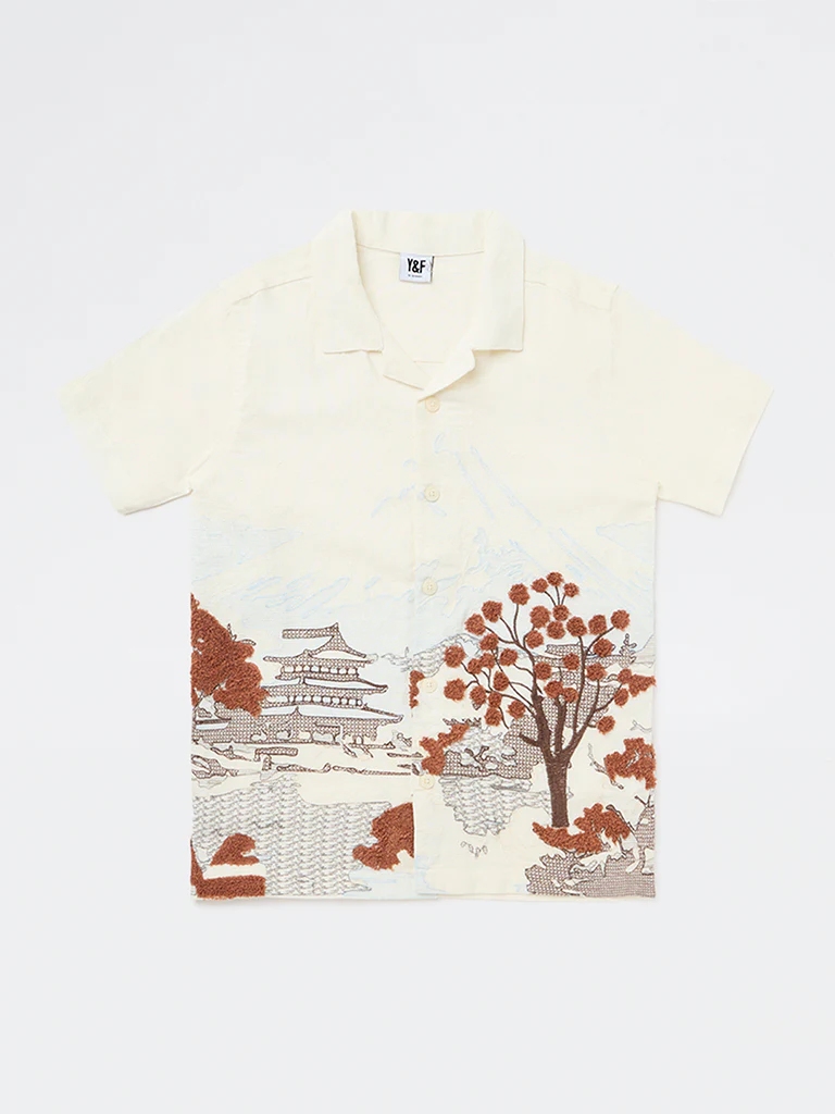 Y&F Kids Boys Off-White Scenic-Inspired Shirt - Image 3