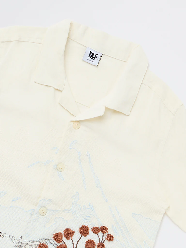 Y&F Kids Boys Off-White Scenic-Inspired Shirt - Image 5