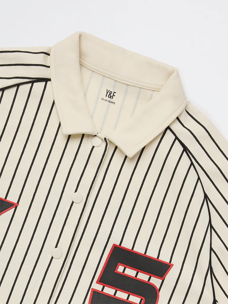 Y&F Kids Boys Off-White Striped Cotton-Blend Shirt - Image 3