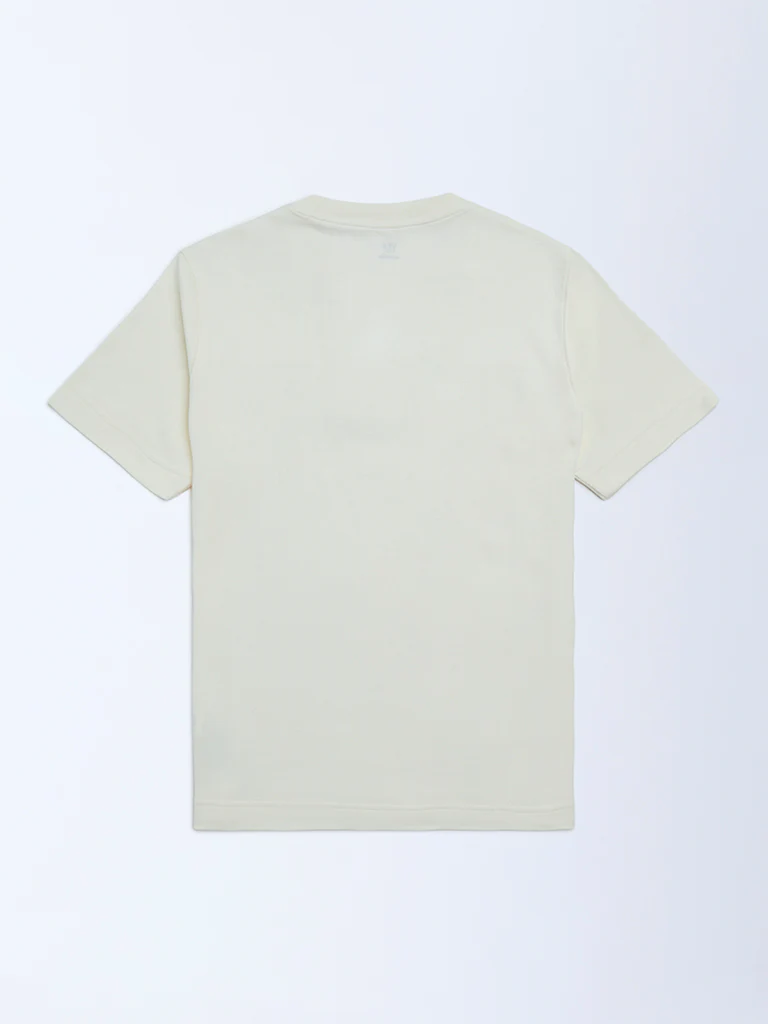 Y&F Kids Boys Off-White Text Embossed Cotton T-Shirt - Image 2