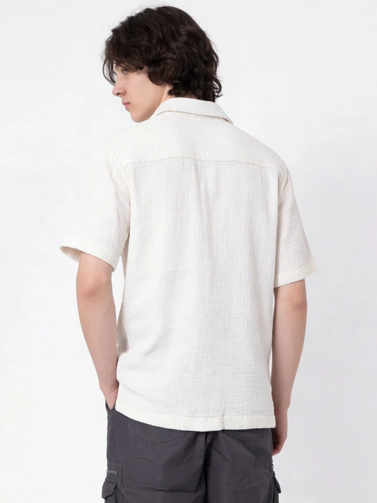 Y&F Kids Boys Off-White Textured Cotton Shirt - Image 2