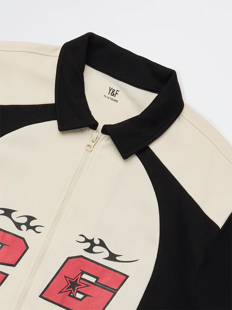 Y&F Kids Boys Off-White Typographic Shirt - Image 3