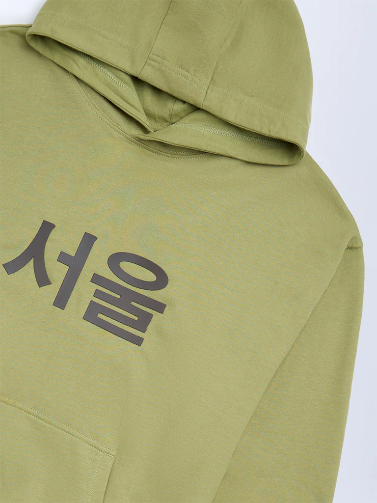 Y&F Kids Boys Olive Anime-Inspired Cotton Hoodie - Image 3