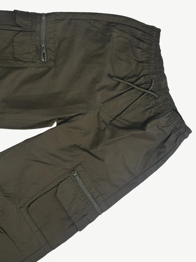 Y&F Kids Boys Olive Mid-Rise Cotton-Blend Cargo Pants - Image 6