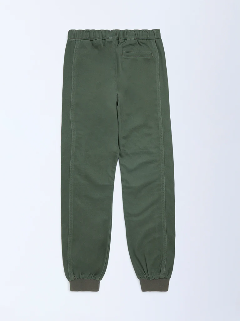 Y&F Kids Boys Olive Mid-Rise Cotton-Blend Joggers - Image 3