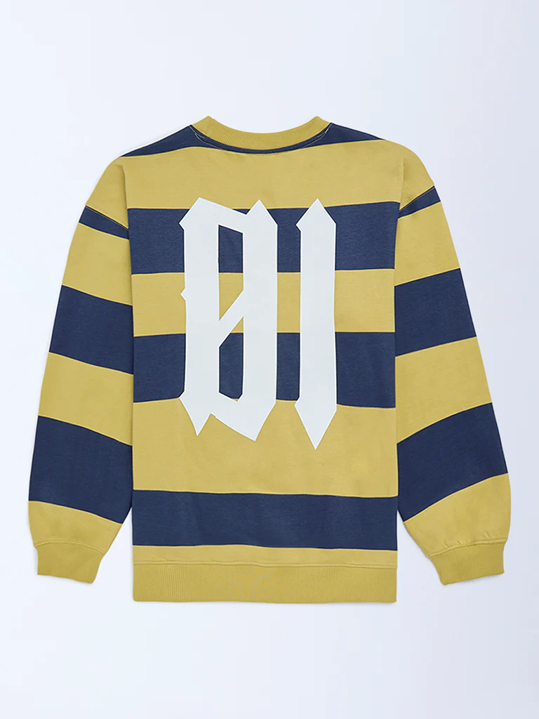Y&F Kids Boys Olive Striped Cotton Sweatshirt - Image 2