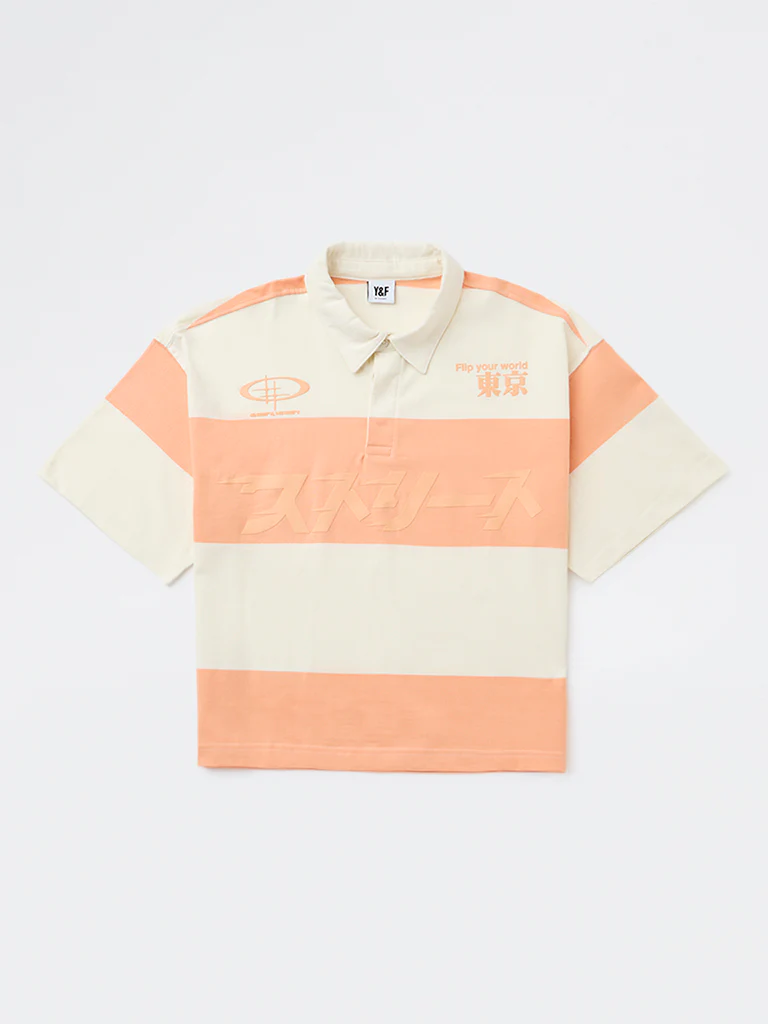 Y&F Kids Boys Orange Colour-Blocked Cotton Polo T-Shirt