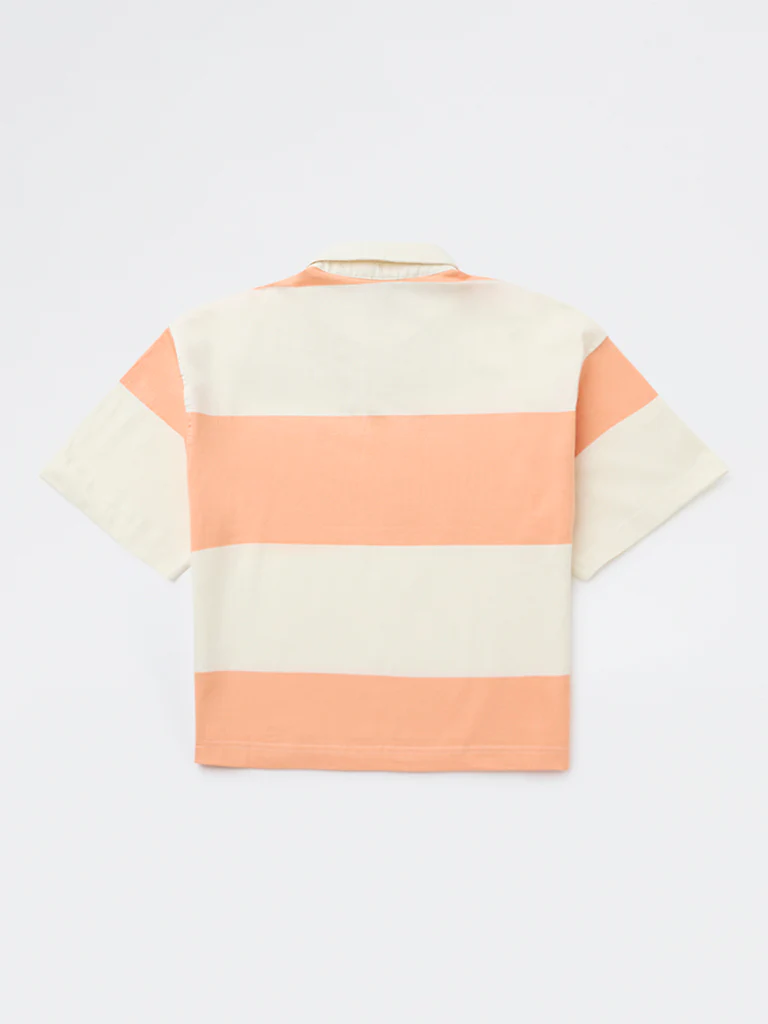 Y&F Kids Boys Orange Colour-Blocked Cotton Polo T-Shirt - Image 2