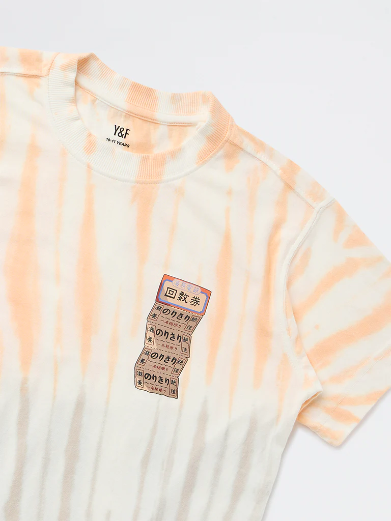 Y&F Kids Boys Orange Tie-Dye Pattern Cotton T-Shirt - Image 3