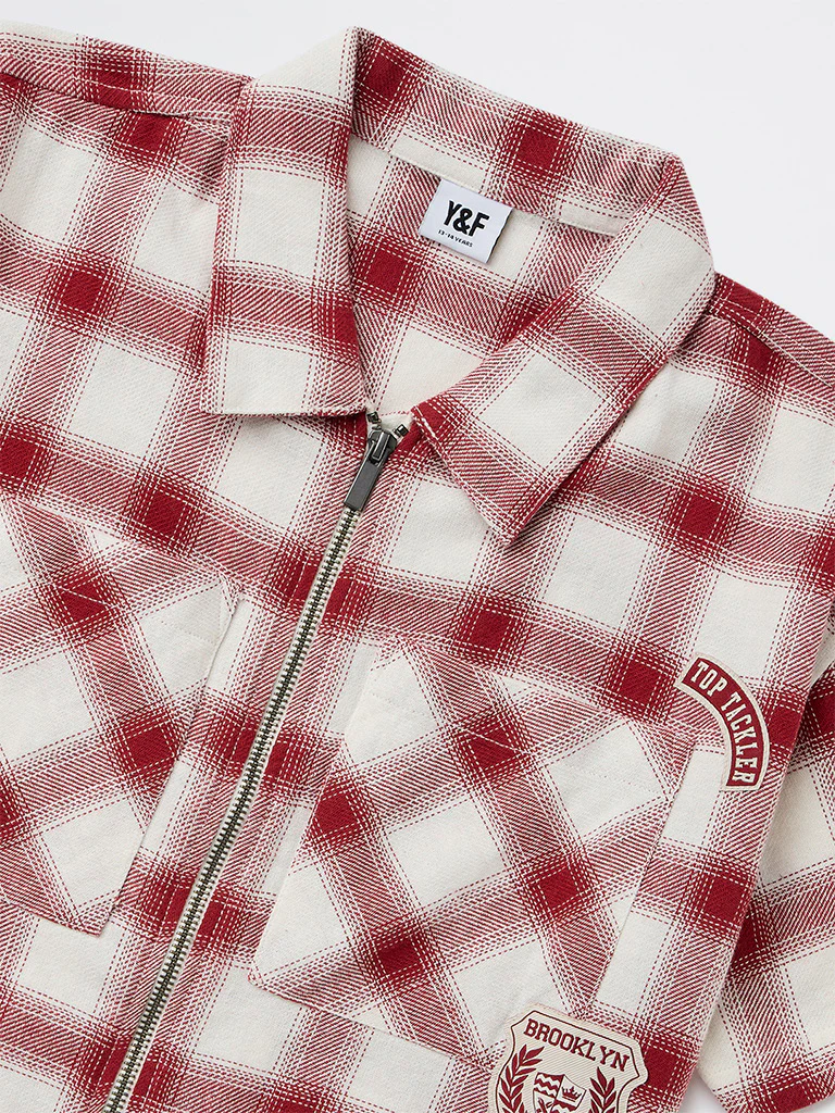 Y&F Kids Boys Red Checkered Cotton Shirt - Image 3