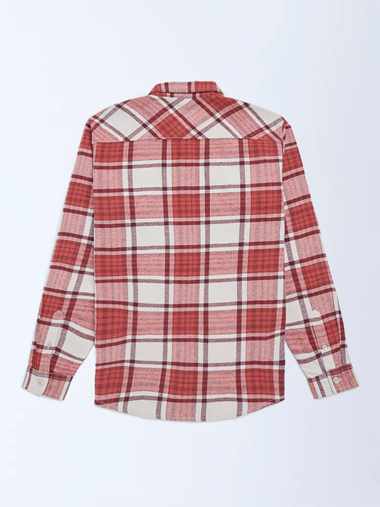 Y&F Kids Boys Red Checks Design Cotton Shirt - Image 3