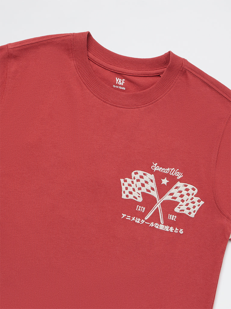 Y&F Kids Boys Red Racer-Inspired Cotton T-Shirt - Image 3