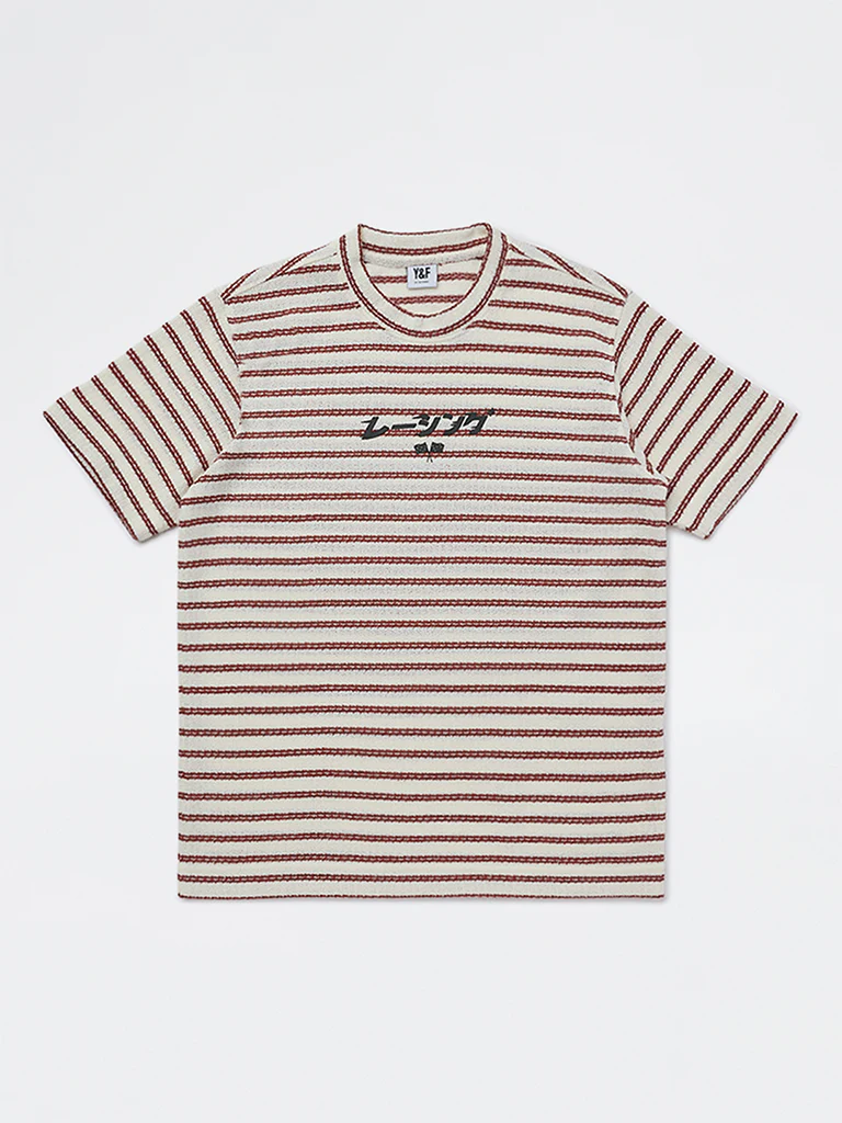 Y&F Kids Boys Red Striped Cotton T-Shirt