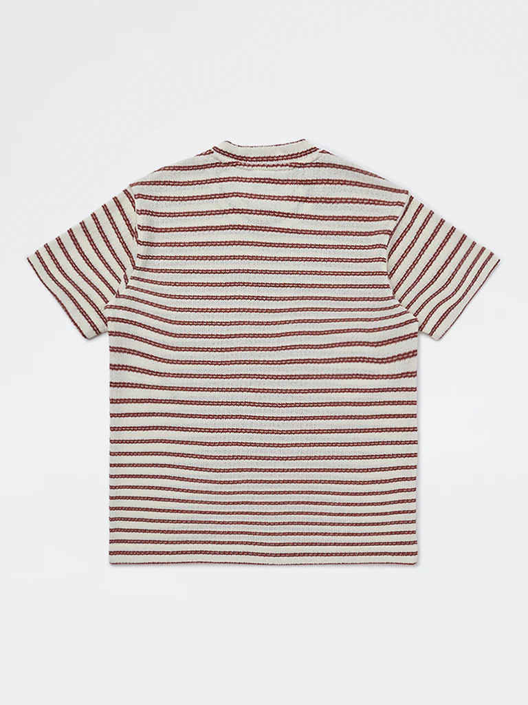 Y&F Kids Boys Red Striped Cotton T-Shirt - Image 2