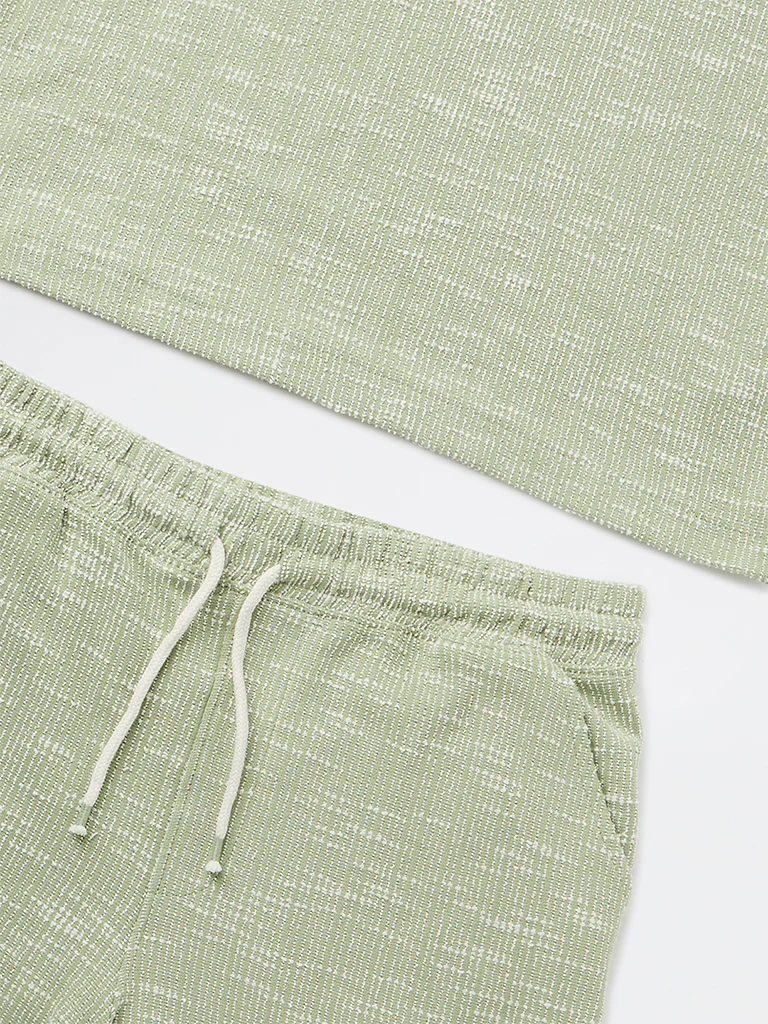 Y&F Kids Boys Sage Textured Cotton T-Shirt and Shorts Set - Image 3