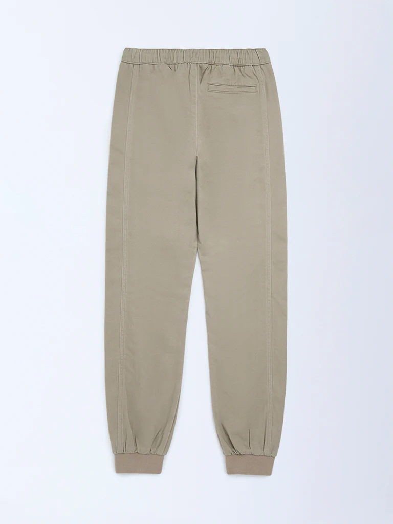 Y&F Kids Boys Taupe Mid-Rise Cotton-Blend Joggers - Image 3