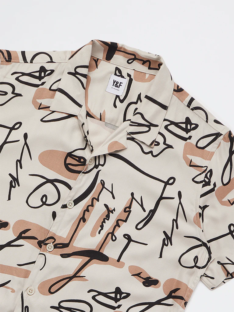 Y&F Kids Boys  Taupe Printed Shirt - Image 3