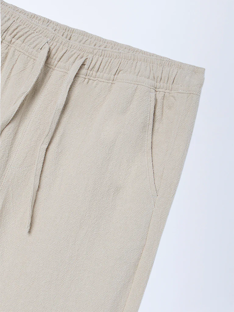 Y&F Kids Boys Taupe Solid Mid-Rise Cotton Trousers - Image 3