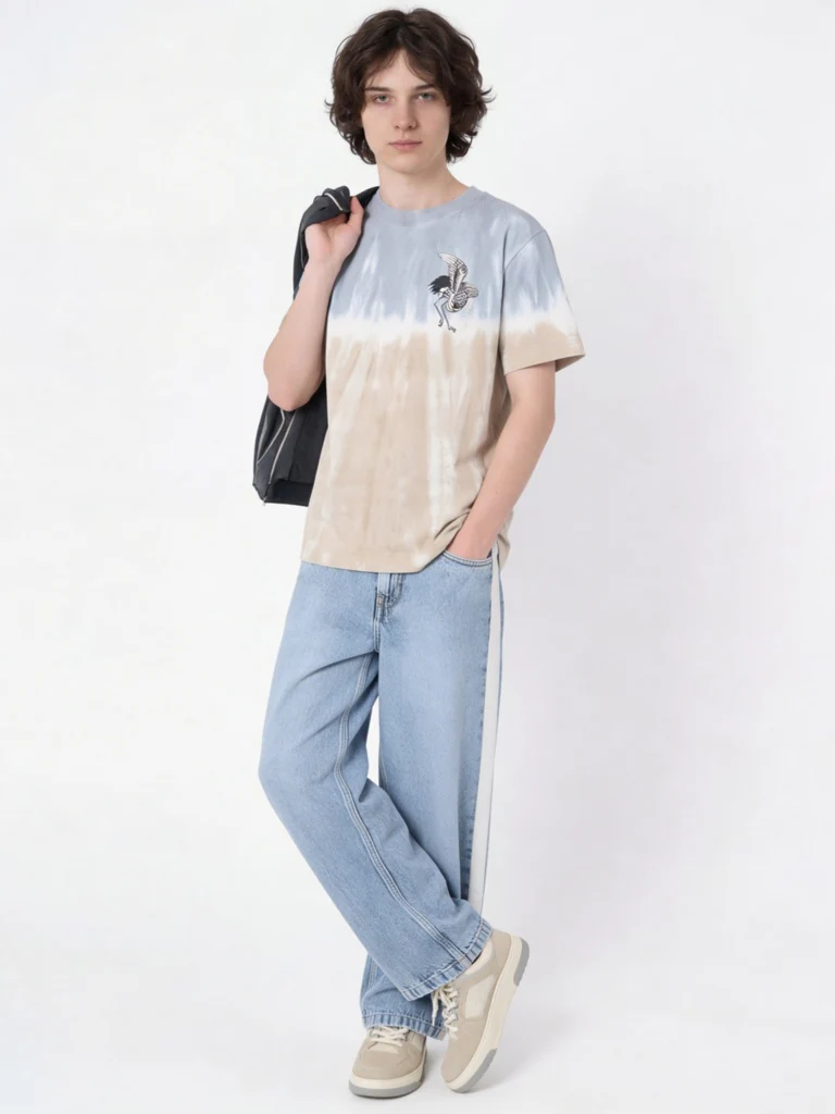 Y&F Kids Boys Taupe Tie-Dye Cotton T-Shirt