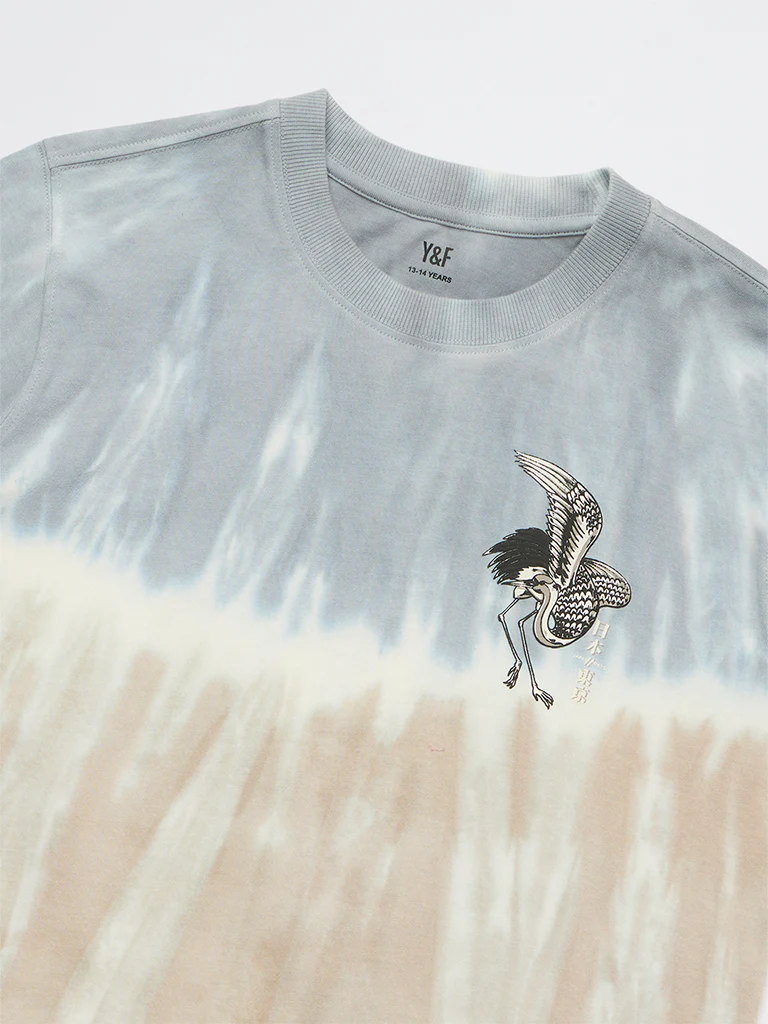 Y&F Kids Boys Taupe Tie-Dye Cotton T-Shirt - Image 5