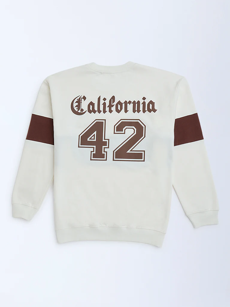 Y&F Kids Boys White Colour Blocked Cotton-Blend Sweatshirt - Image 3