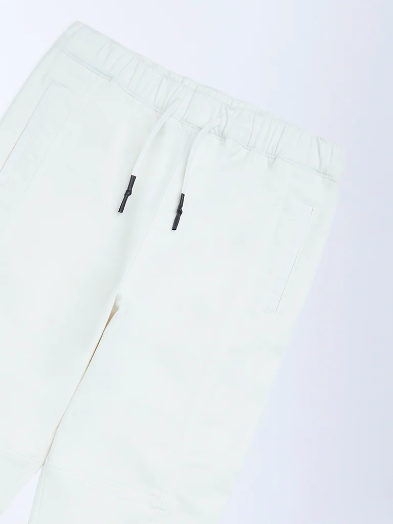 Y&F Kids Boys White Mid-Rise Cotton-Blend Joggers - Image 3