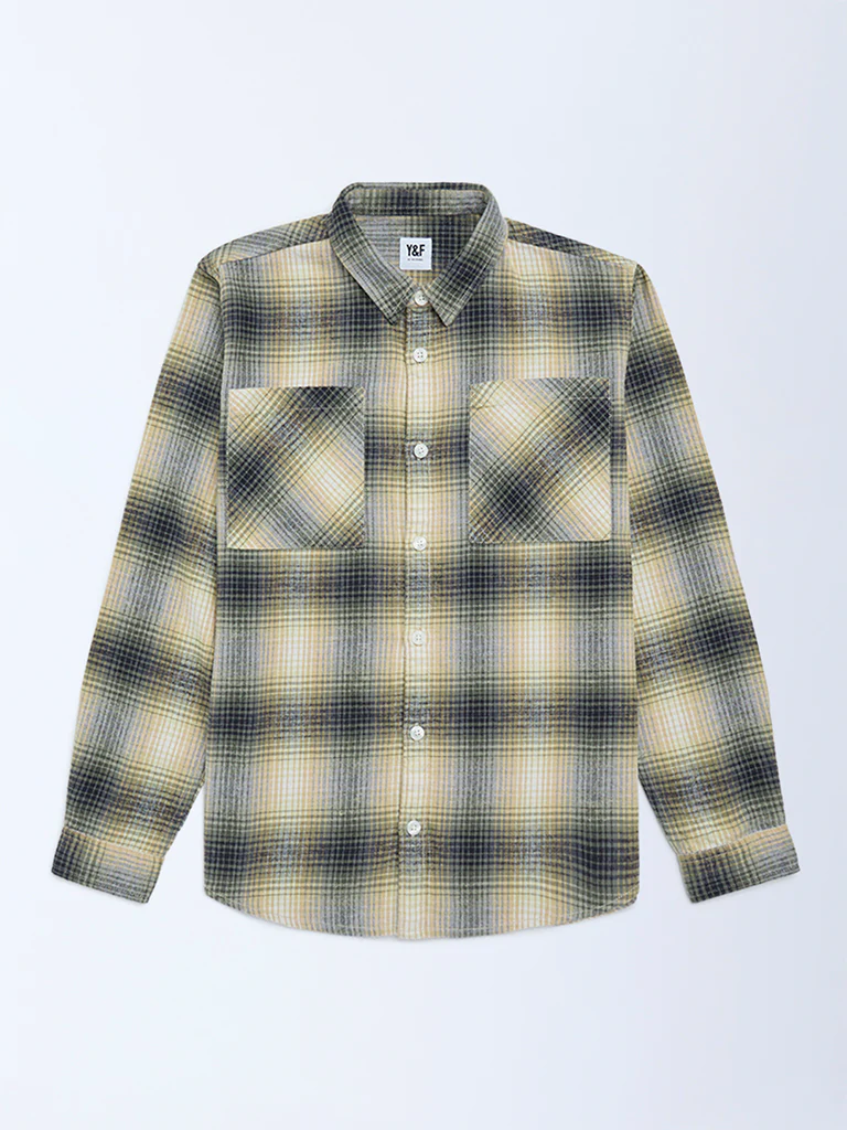 Y&F Kids Boys Yellow Checks Detailed Cotton Shirt