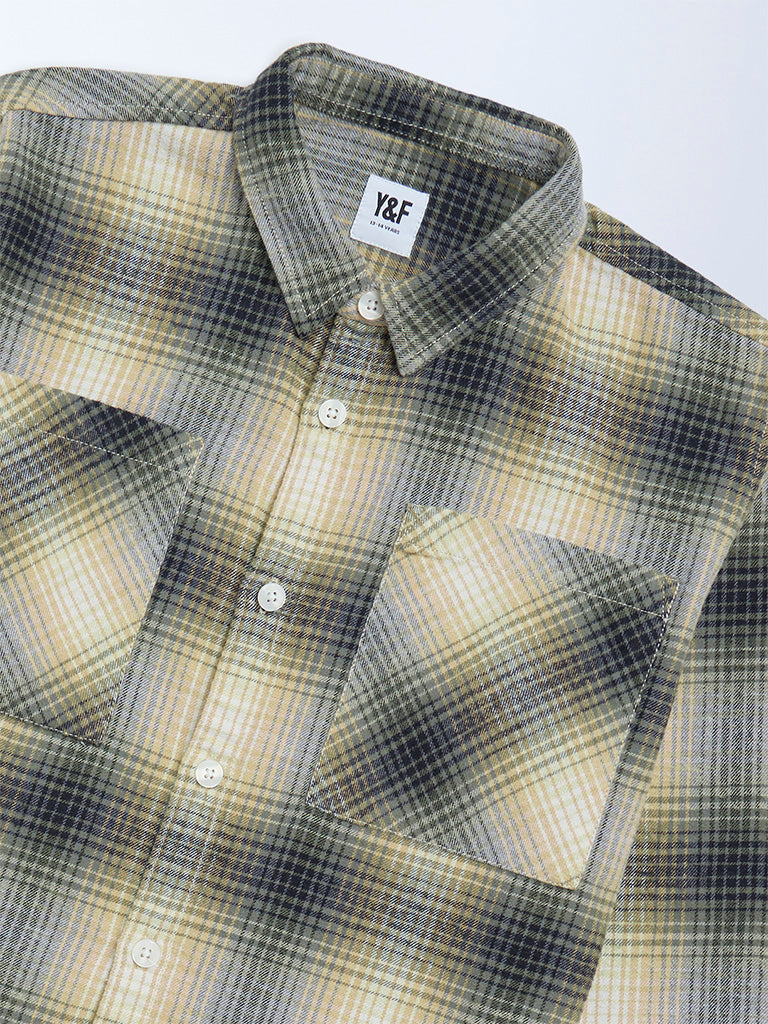 Y&F Kids Boys Yellow Checks Detailed Cotton Shirt - Image 4