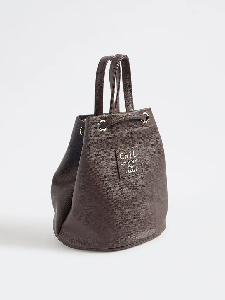 Y&F Kids Dark Brown Text-Detailed Shoulder Bag - Image 2
