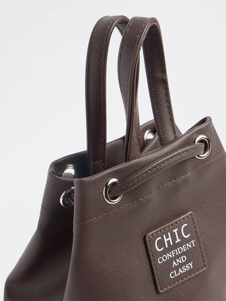 Y&F Kids Dark Brown Text-Detailed Shoulder Bag - Image 3