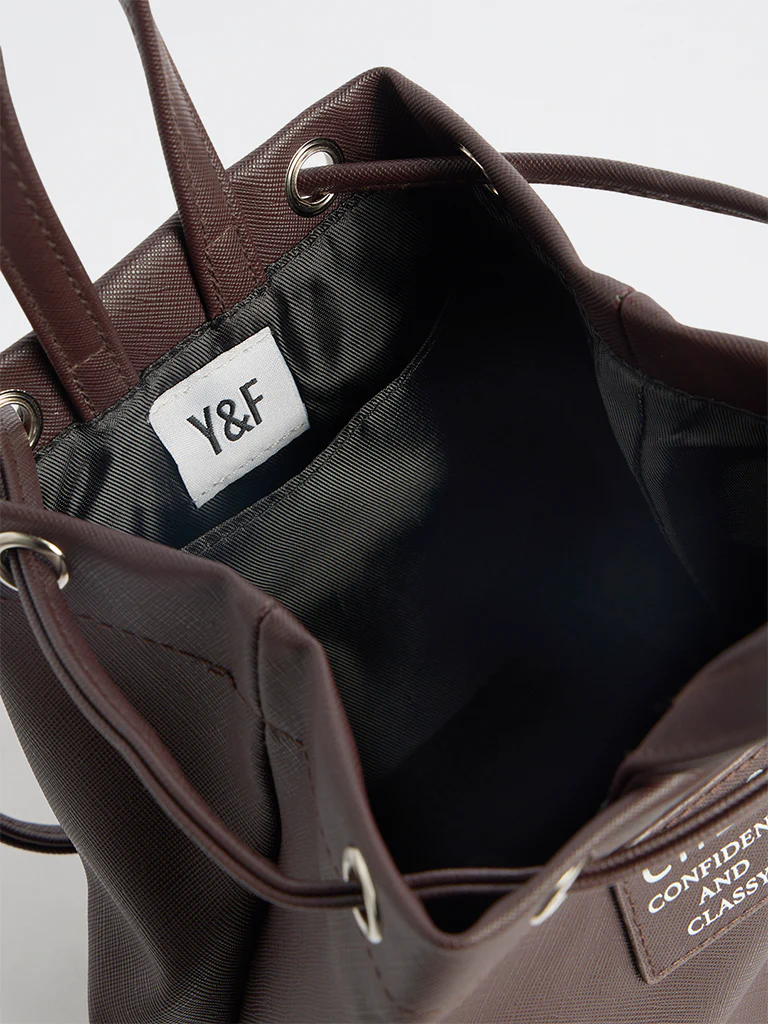 Y&F Kids Dark Brown Text-Detailed Shoulder Bag - Image 4