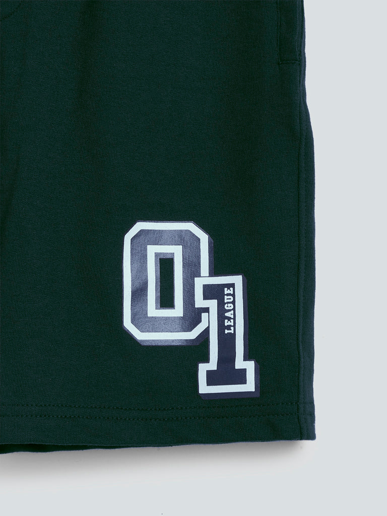 Y&F Kids Dark Green Printed Cotton Shorts - Image 4