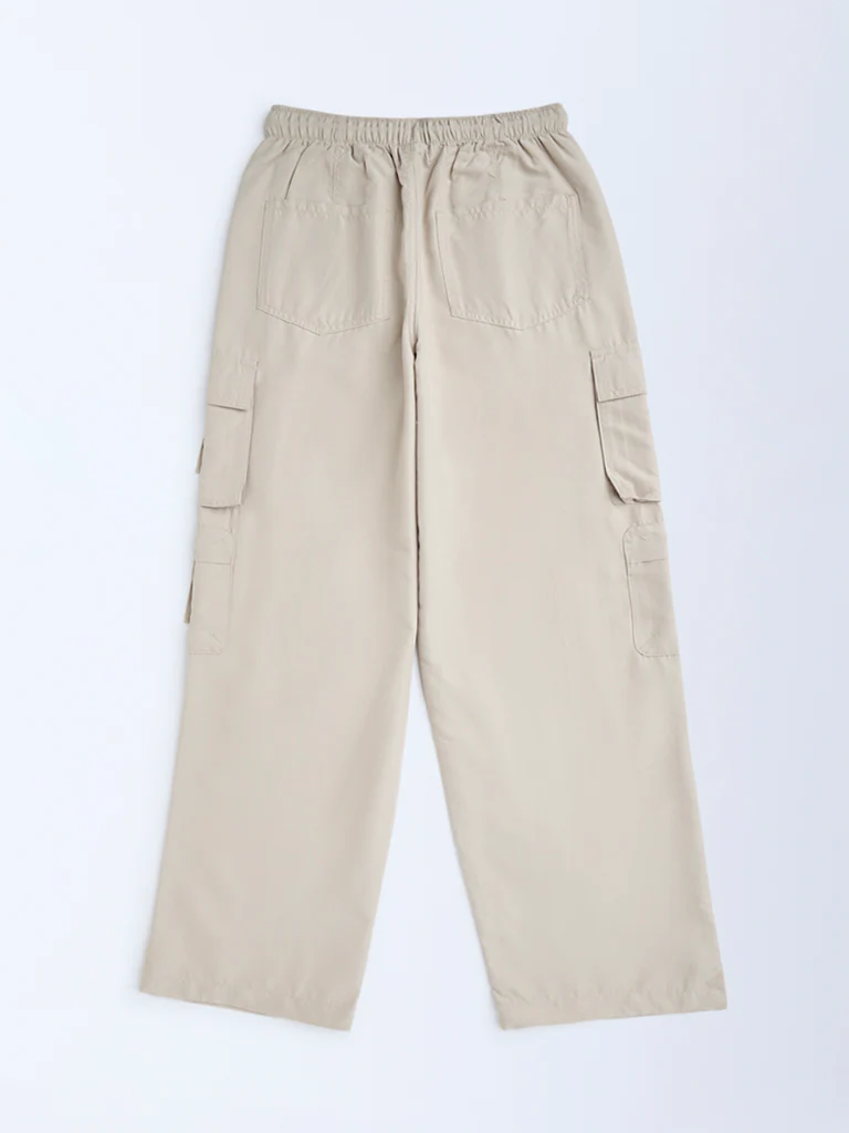 Y&F Kids Girls Beige Cargo-Style Mid-Rise Joggers - Image 3